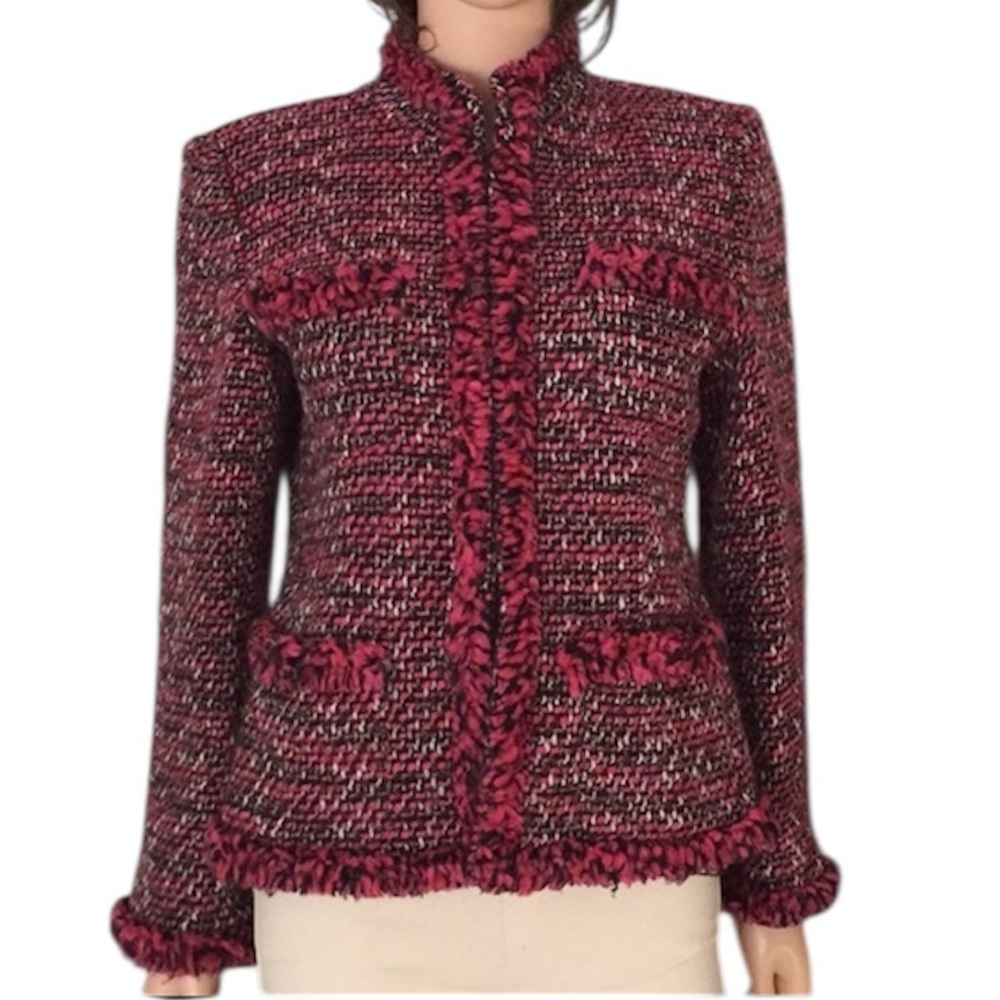 Vintage Rafaella woven pink black blazer w fringe